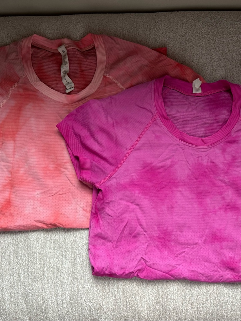lululemon athletica Short Sleeve Tie-Dye Tees in Pink & Coral